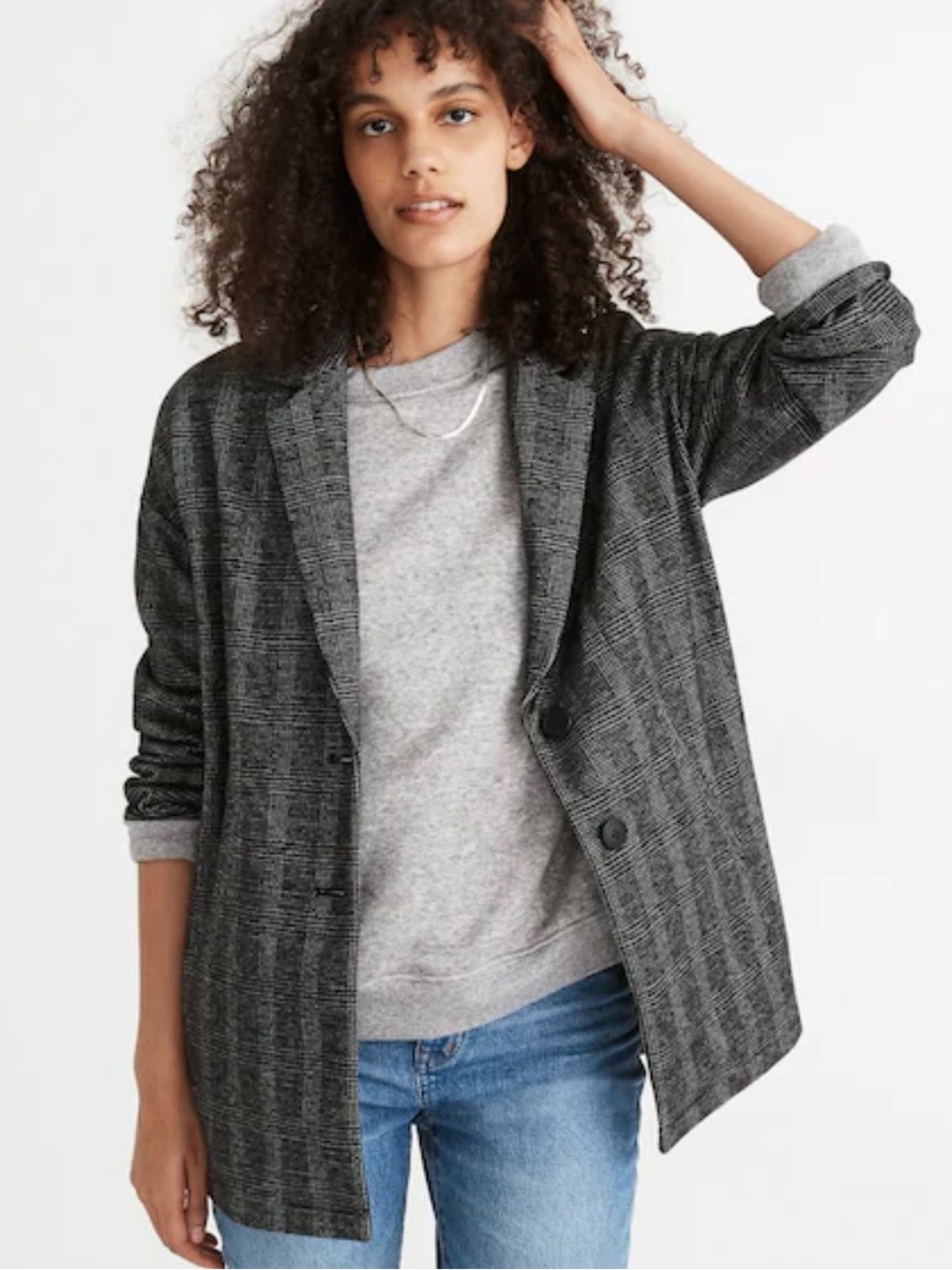 Madewell Glen Oversize Plaid Knit Blazer Jacket Grey Sz S